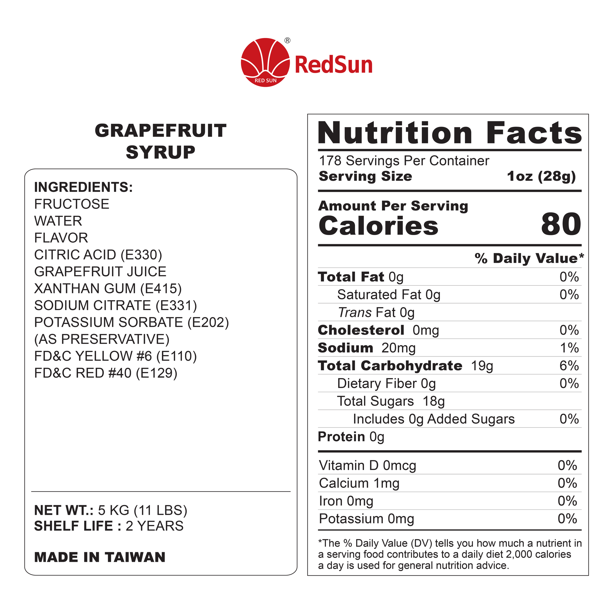 Grapefruit Syrup 5KG (11LBS) (Bottle)