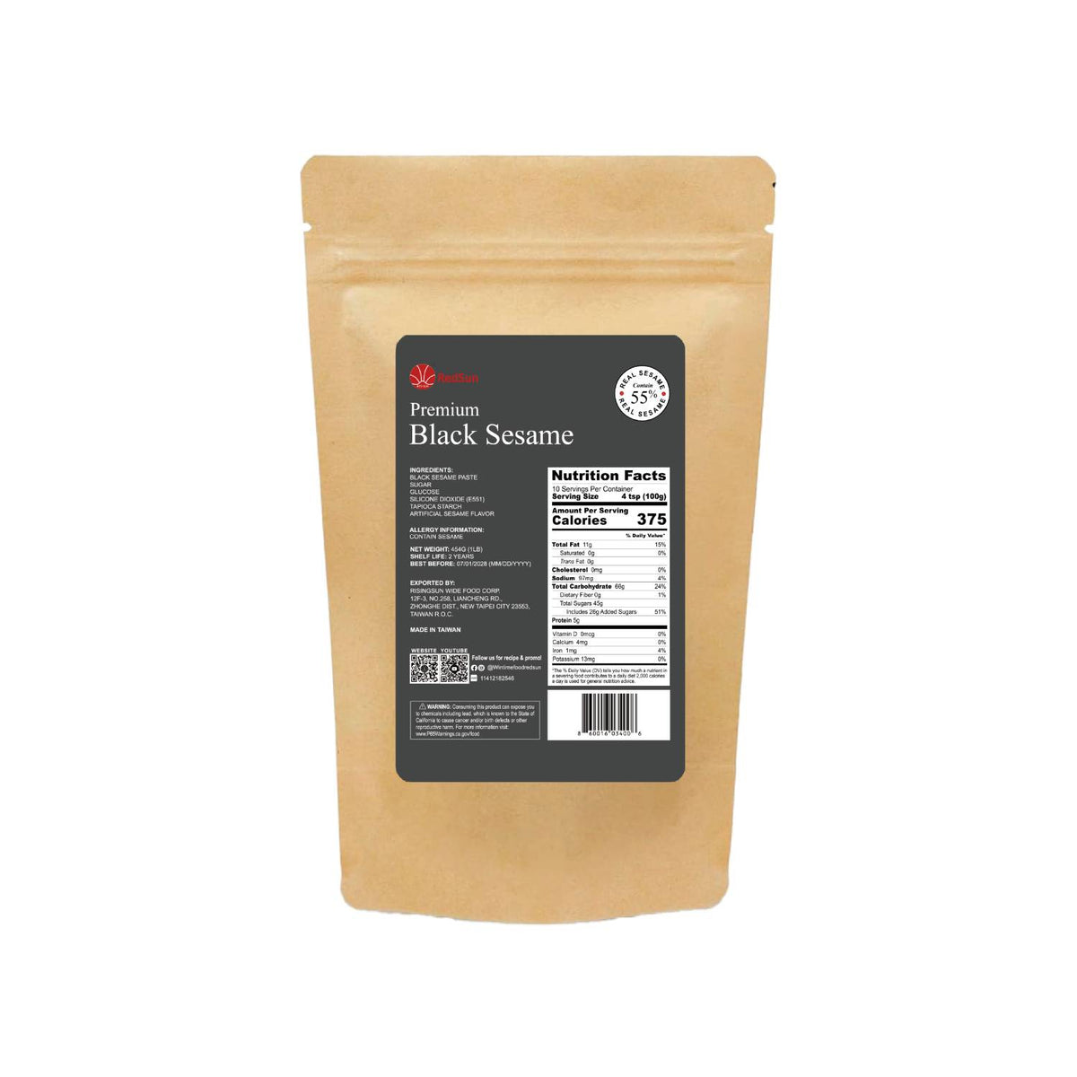 Premium Black Sesame Powder 1.0 LB (Bag)(55% Real Sesame)