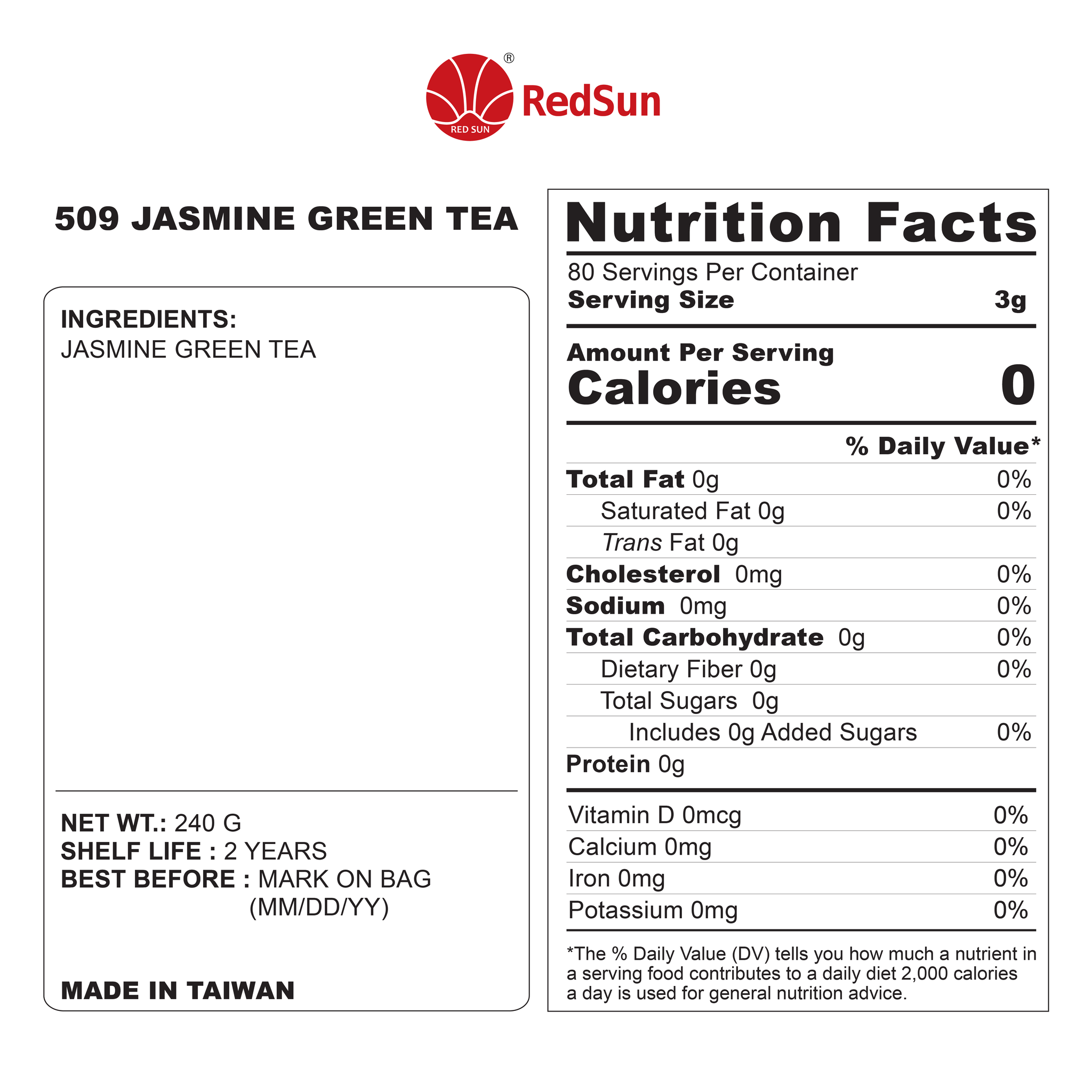 509 Green Tea Leave 240 G x 25 Bags (Case)